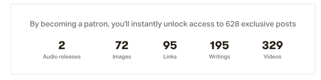 A list of all the content you can unlock by becoming a patron