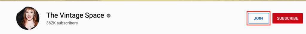 A Screenshot of the Join button on The Vintage Space Page to make money on YouTube