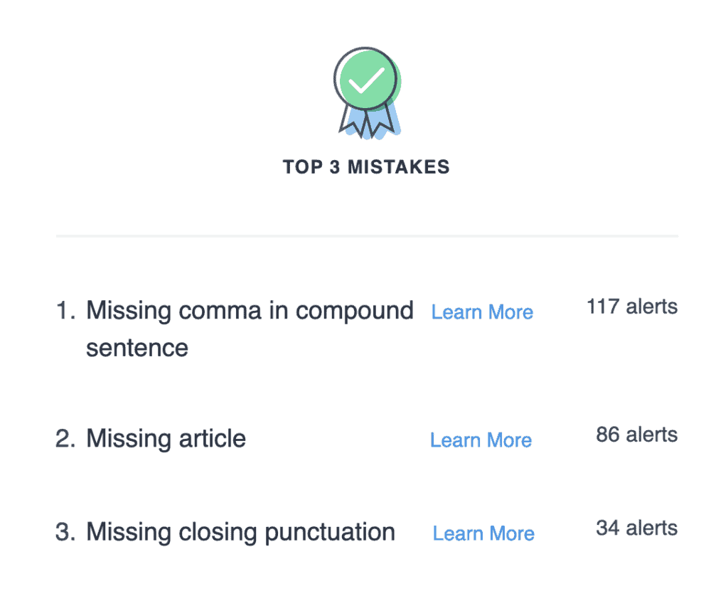 Top 3 mistakes- Grammarly stats