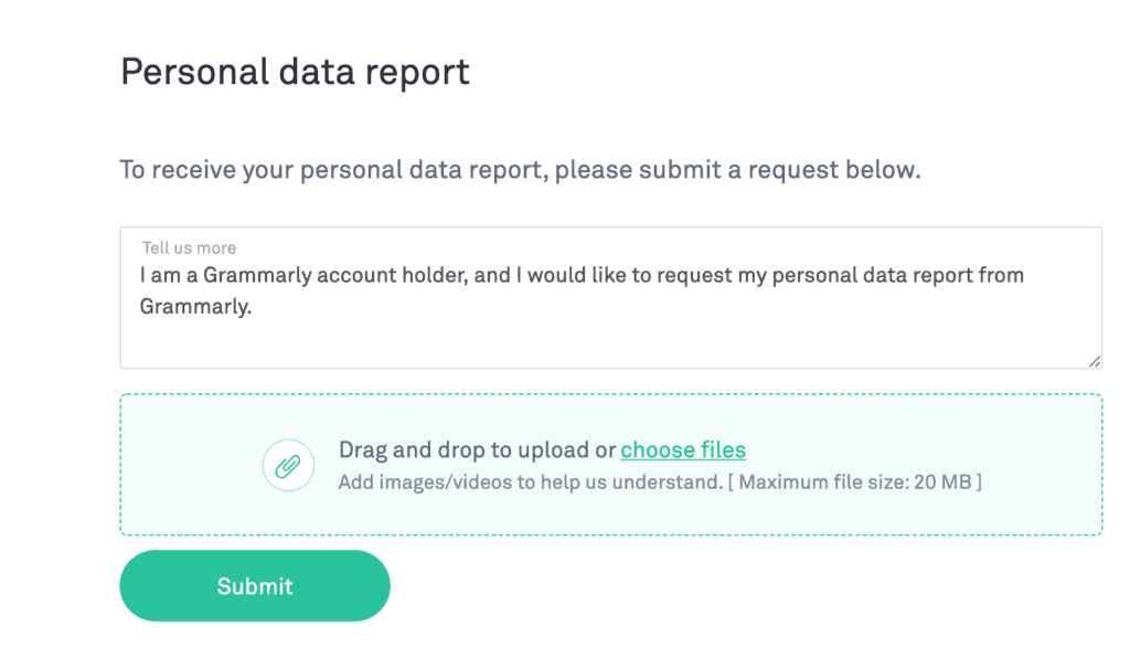 Grammarly Personal Data Report