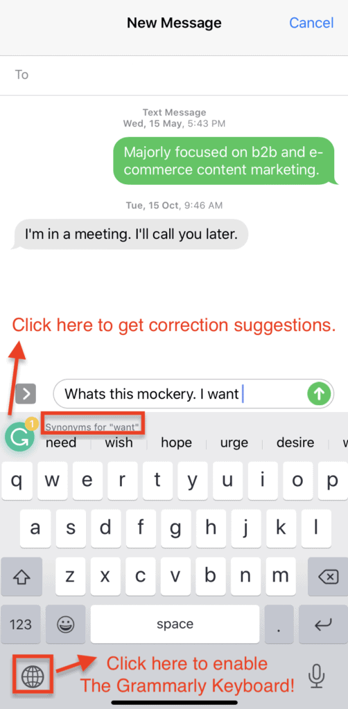 Grammarly keyboard on iOS