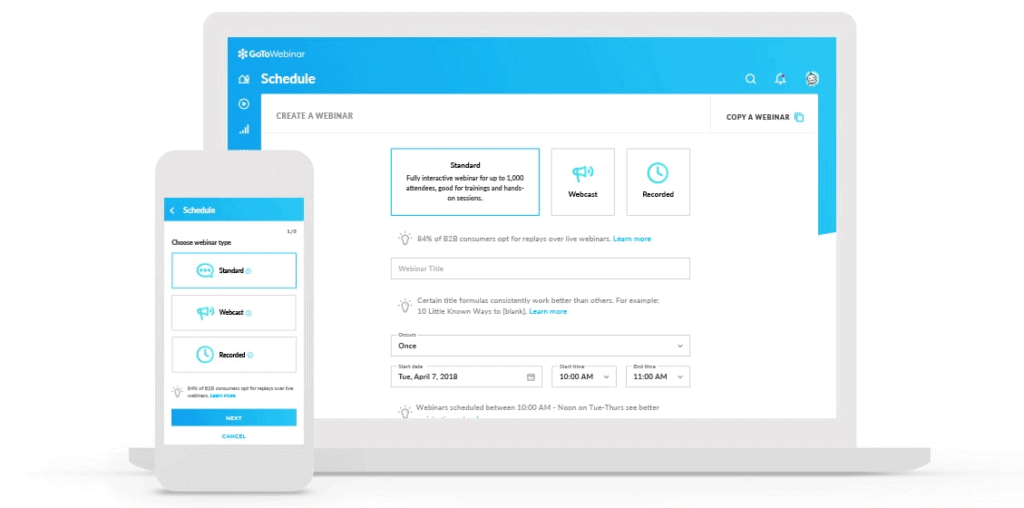 The Webinar creation page on the software