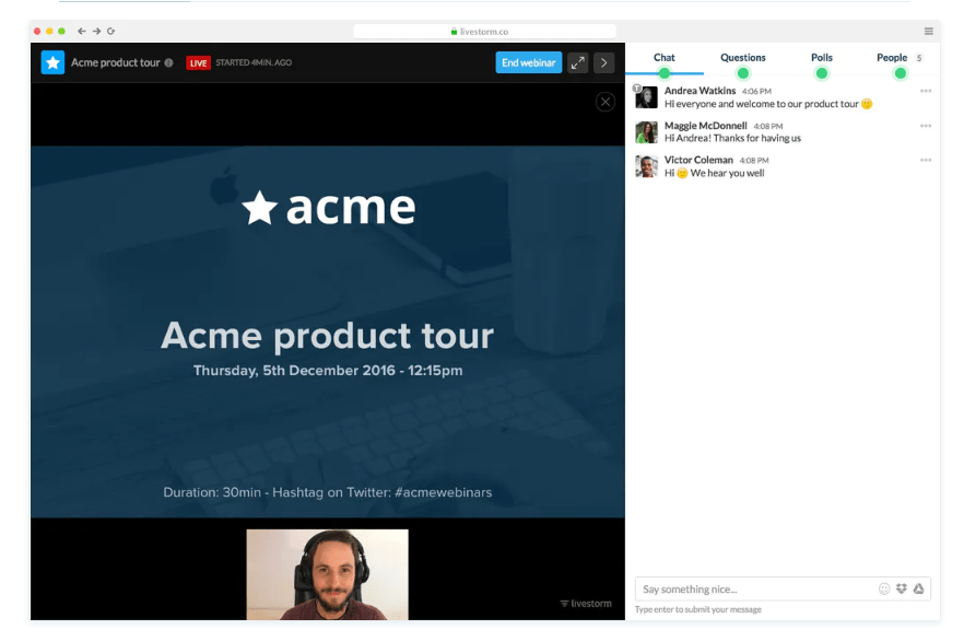 Webinar with chats, polls, questions and the lot