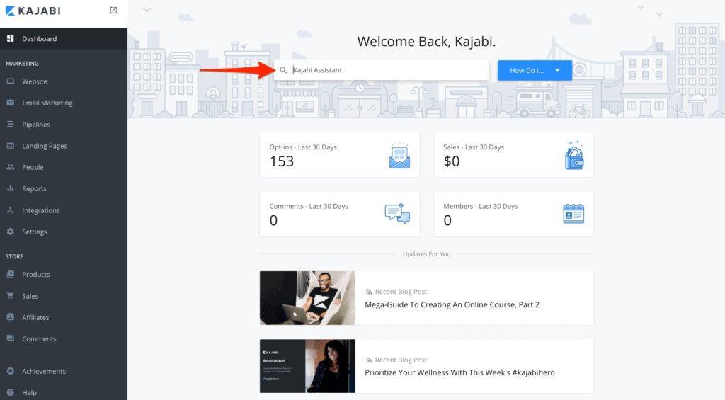 The creator dashboard on Kajabi