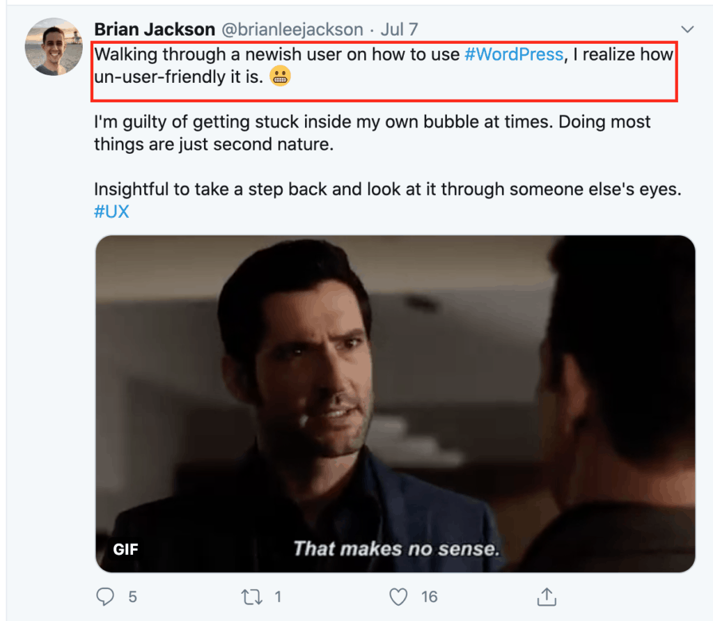 A screnshot of Brian JAckson's tweet featuring Tom Ellis as Lucifer