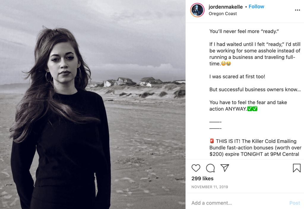 A screenshot of an instagram post by Jordan Makelle