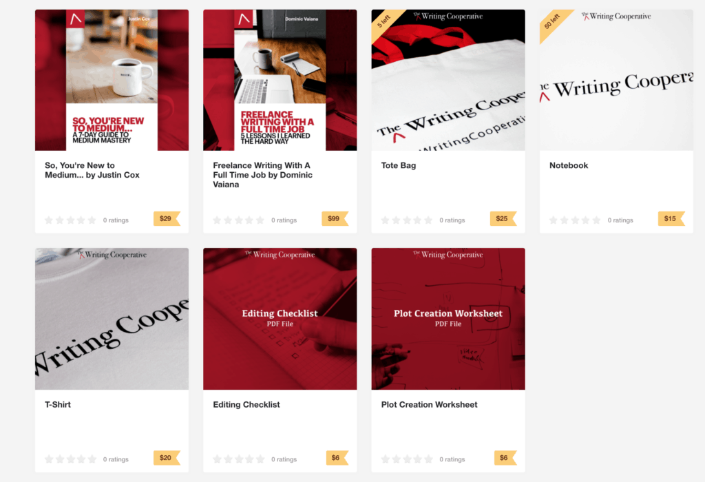 A list of several products and services offered by the blog