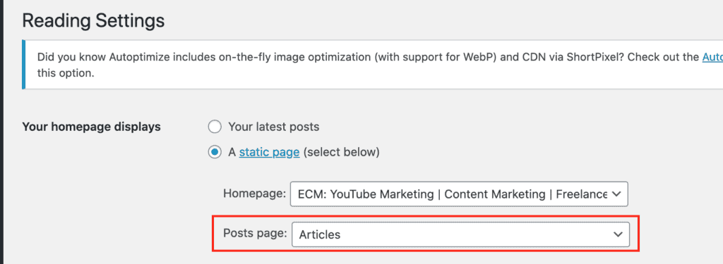 reading settings with a small box at the bottom of the page