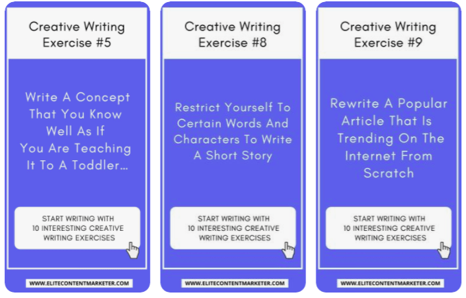 A listicle style pin with several creative writing exercises