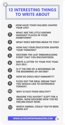 A pin about 12 things to write about