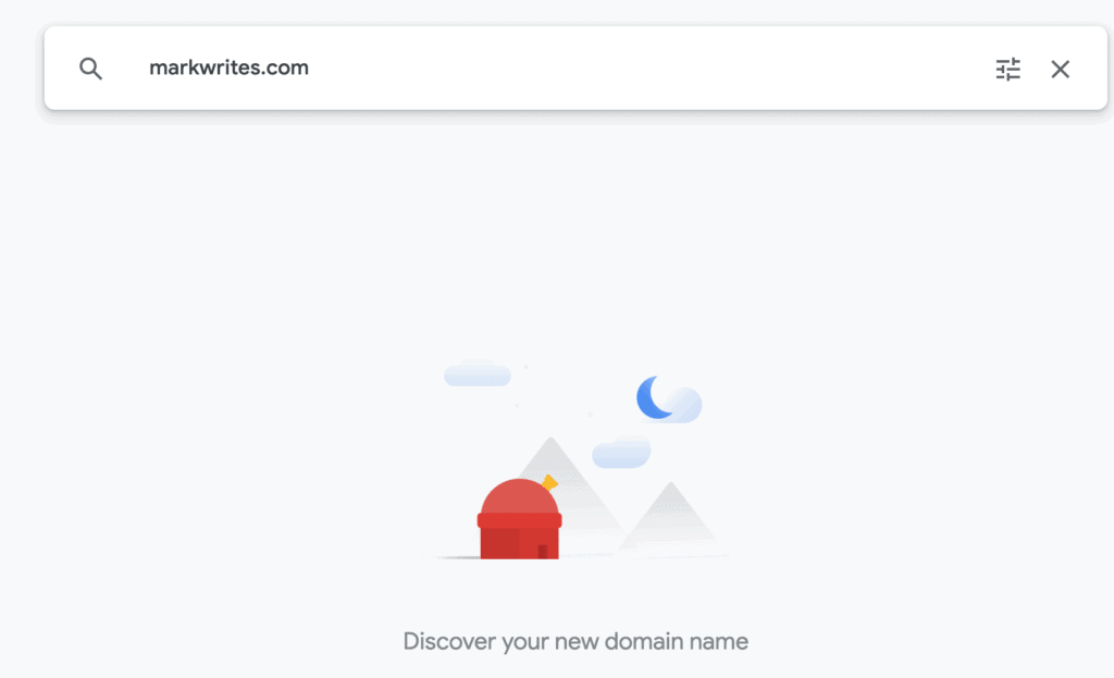 A screenshot of google domains with markwrites.com written in the search bar