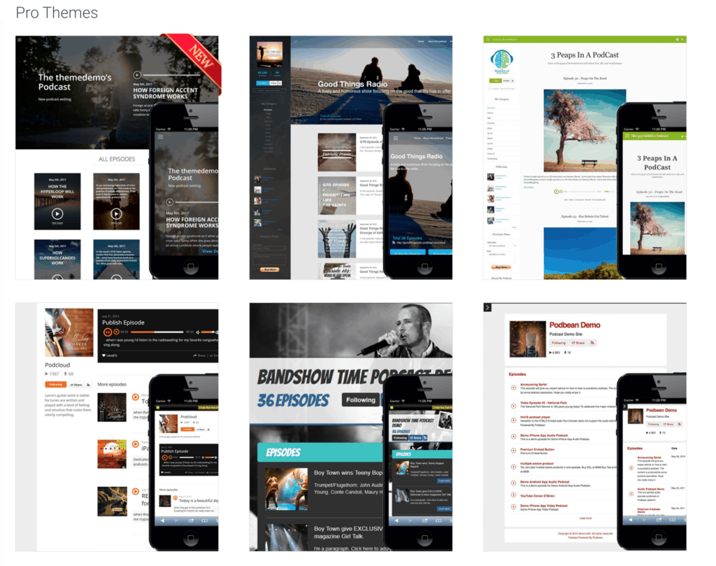 Pro themes offered by Podbean