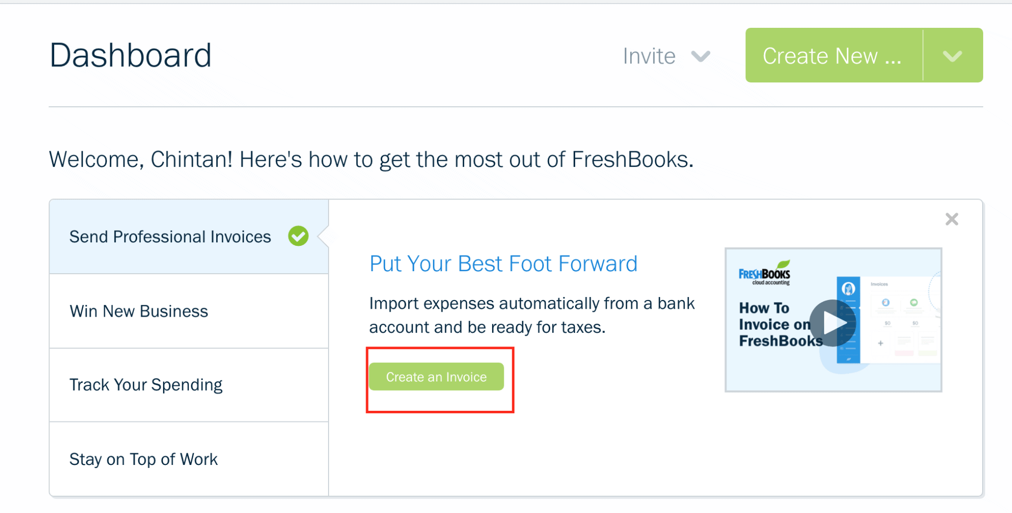 The invoices Dashboard on Freshbooks