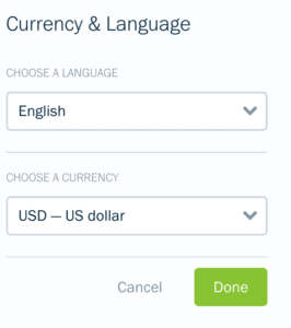 currency and language settings