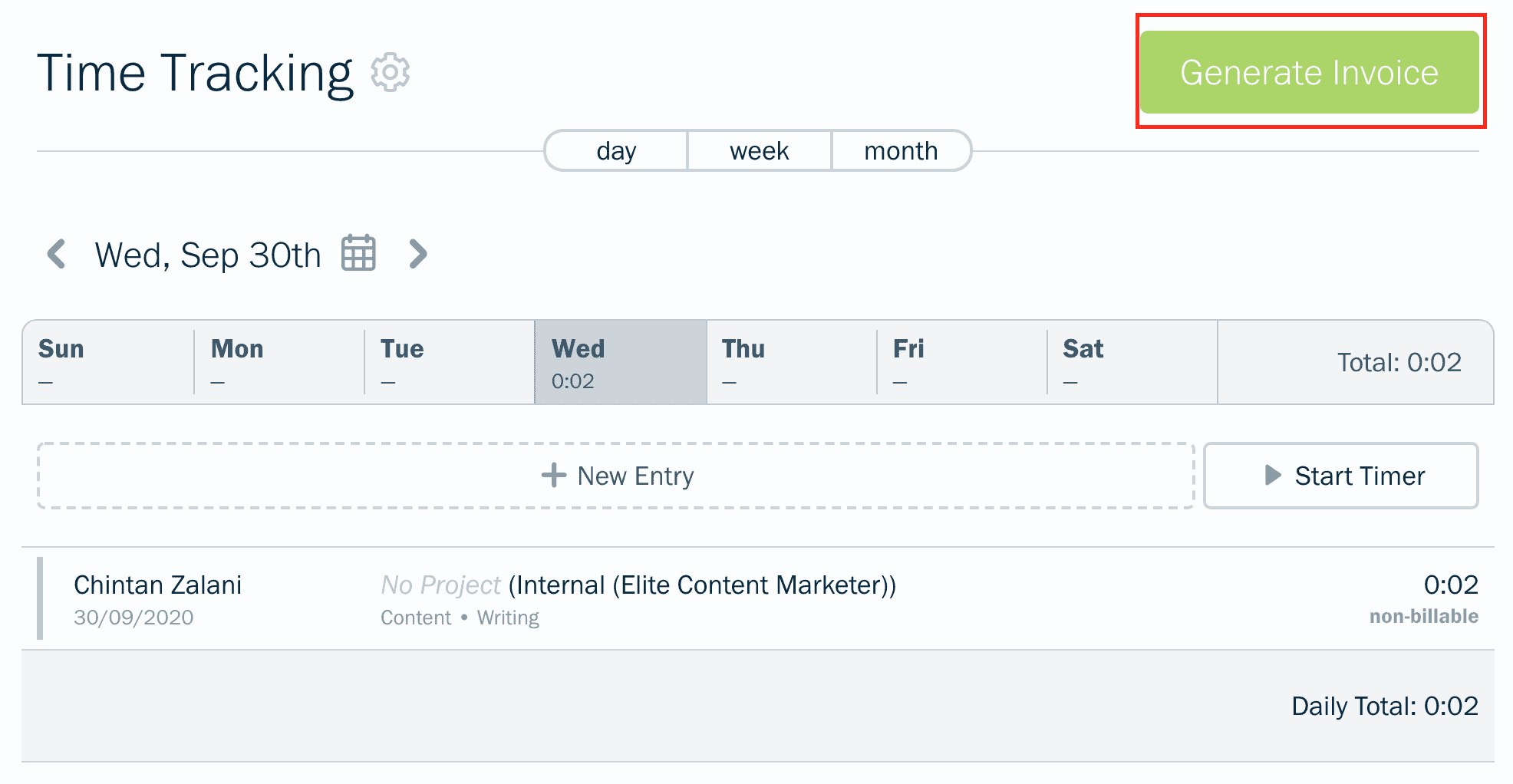 Generating invoices on the mobile app using time tracking