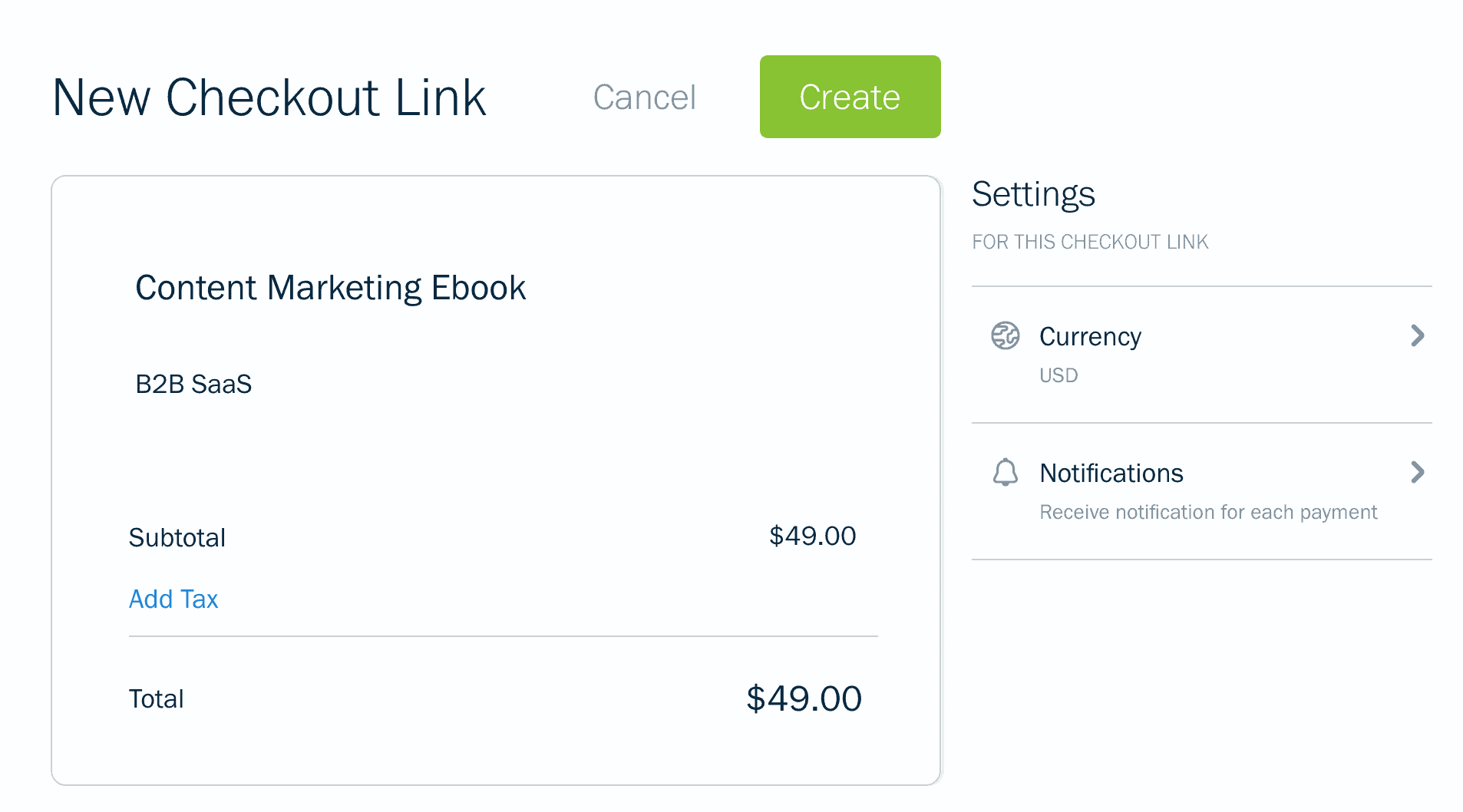 Creating a new checkout link on Freshbooks