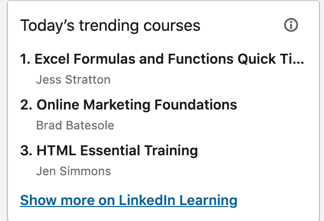 Today's top trending courses page