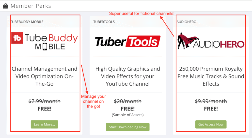 The member perks offered by Tubebuddy