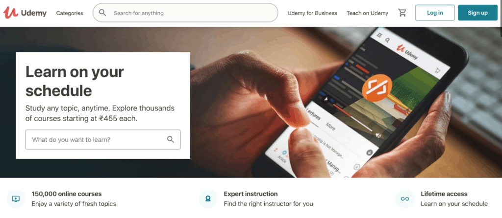 The explore page on top learning platform Udemy