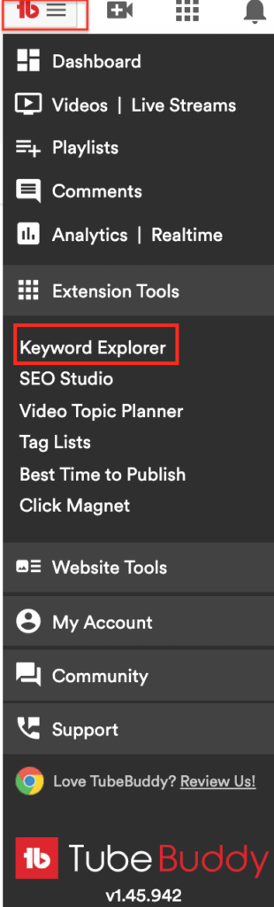 The Keyword Explorer under Extension Tools