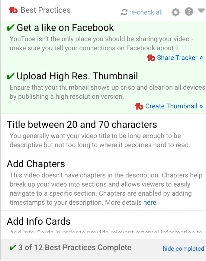 the upload checklist available on Tubebuddy review