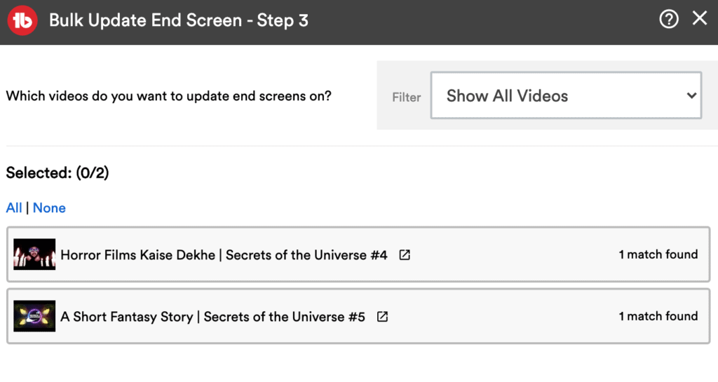 Bulk updating end screen step three tubebuddy review
