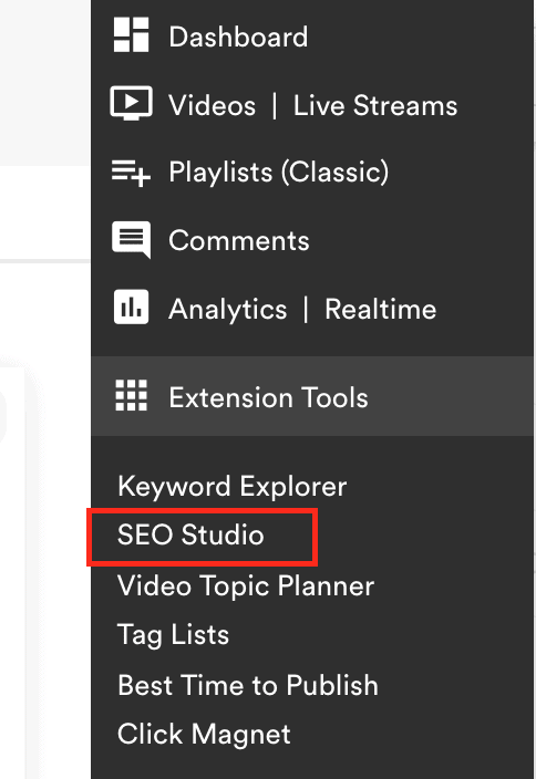 the SEO Studio under Extension tools on Tubebuddy review