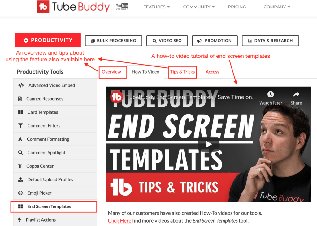 Tubebuddy dashboard with various options review