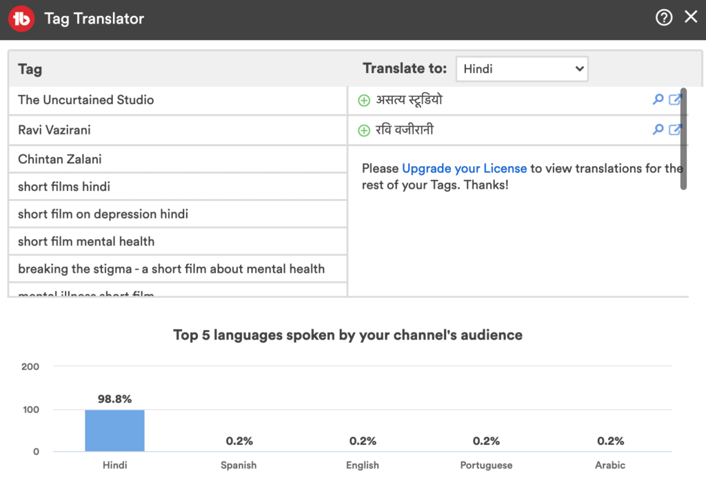 the tag translation tool on Tubebuddy review