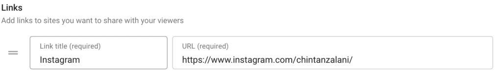 This image shows an Instagram account added as a link in the "Links" section.