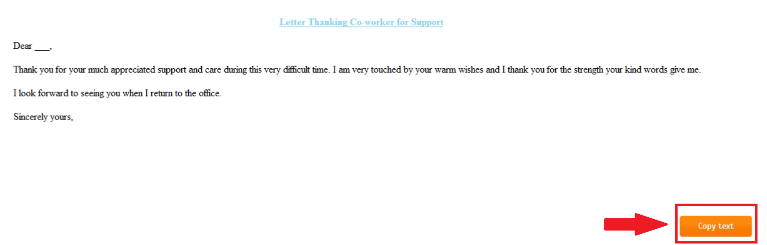 Whitesmoke review: Template of Letter thanking Co-Worker for support