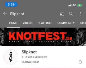 Knotfest's banner image as shown on a mobile device, with red text on a black background.