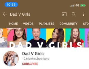 The Dad Versus Girls banner art on an mobile phone, with the extreme sides of the image cut off.