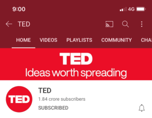 TED's banner image as shown on a mobile device with their logo and 'Ideas worth spreading' displayed on a red background.