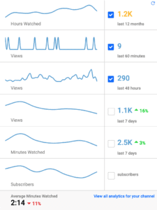 The vidlQ shows yellow colored watch time data for the last 12 months. Once you reach 4000 hours, this turns green indicating you’ve met the monetization criterion.