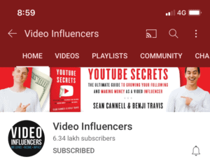 Video Influencers' banner as shown on a mobile device, with the pictures of the creators as well as text describing their channel displayed on a red and white background.