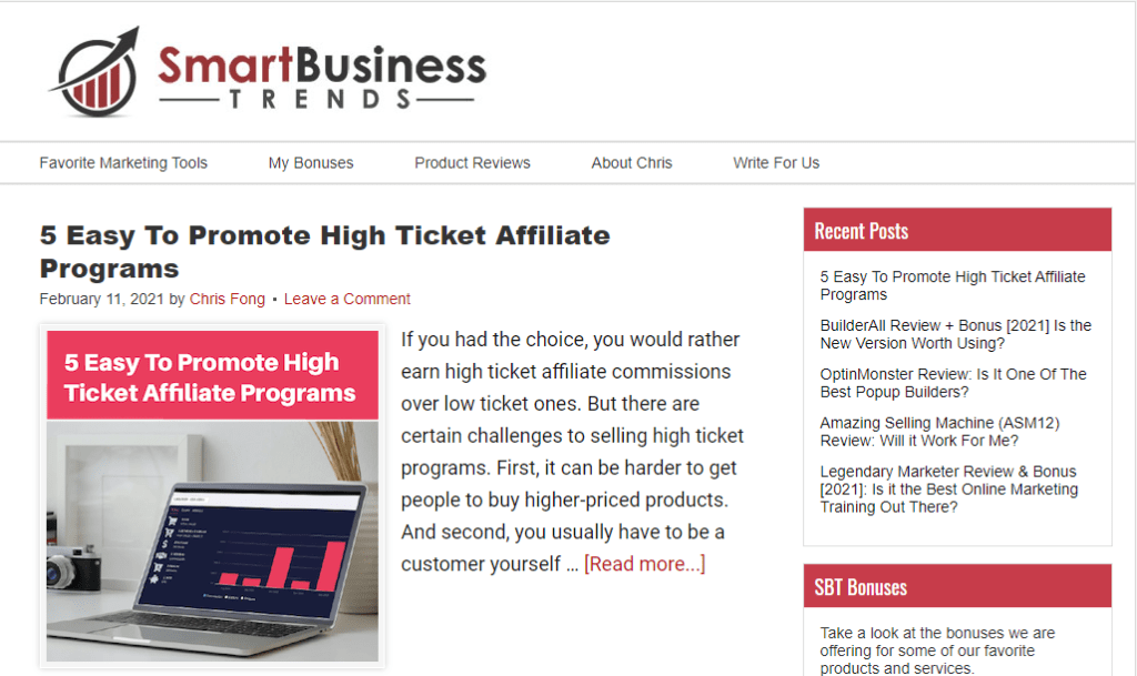 The homepage of Smart Business Trends