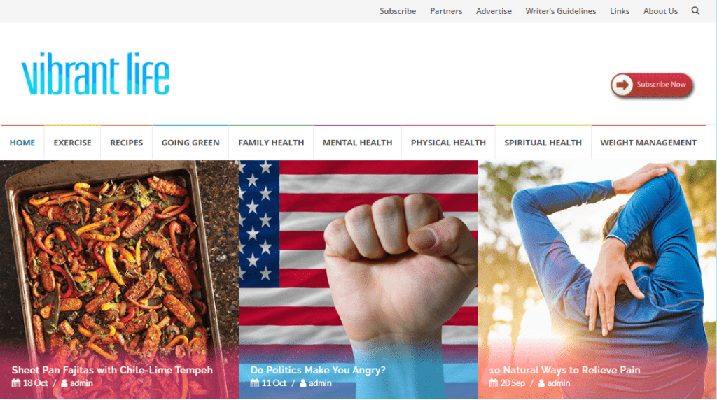 The homepage of Vibrant Life where you can Get Paid To Write