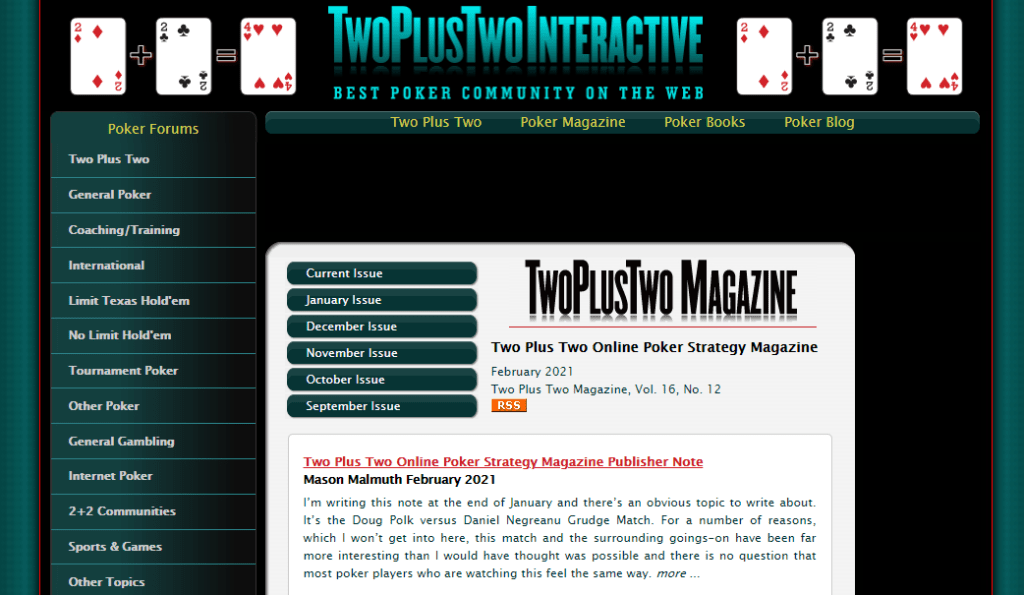 The homepage of TwoPlusTwo where you can Get Paid To Write