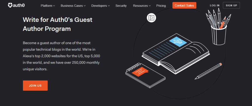 The homepage of Auth0