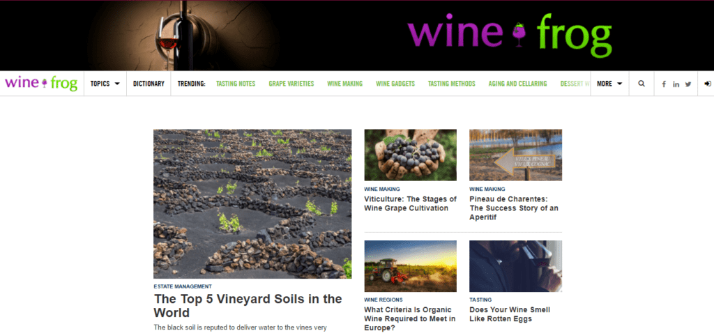 The homepage of WineFrog where you can Get Paid To Write