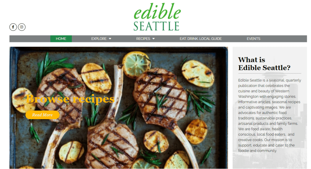 The homepage of Edible Seattle