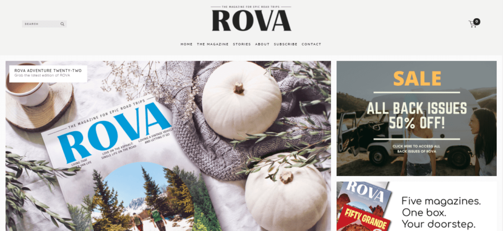 The homepage of Rova