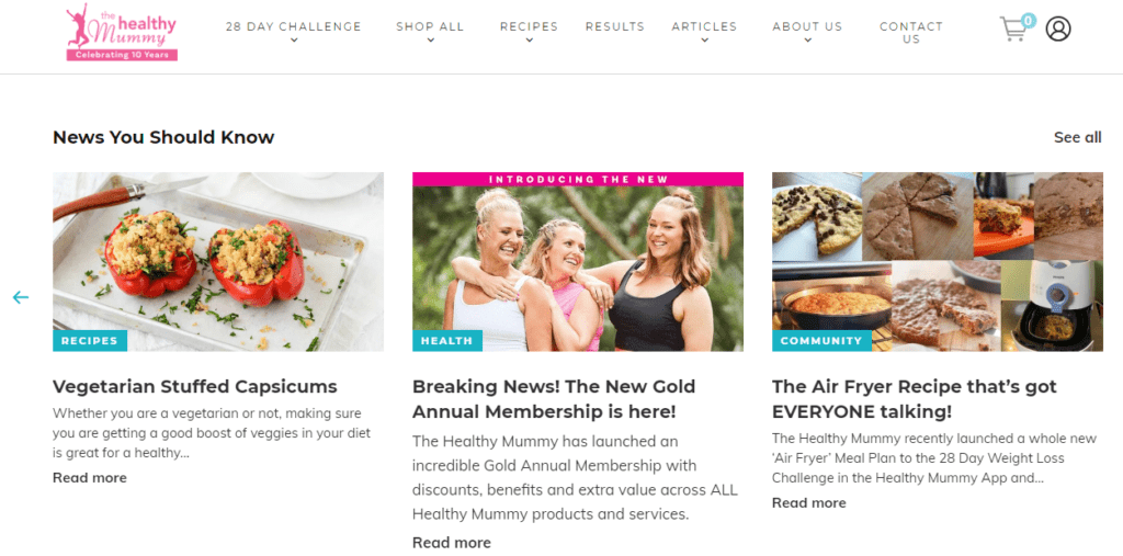 The homepage of The Healthy Mummy