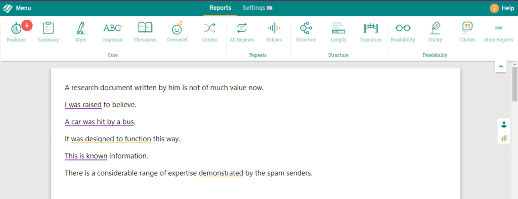 ProWritingAid's suggestions
