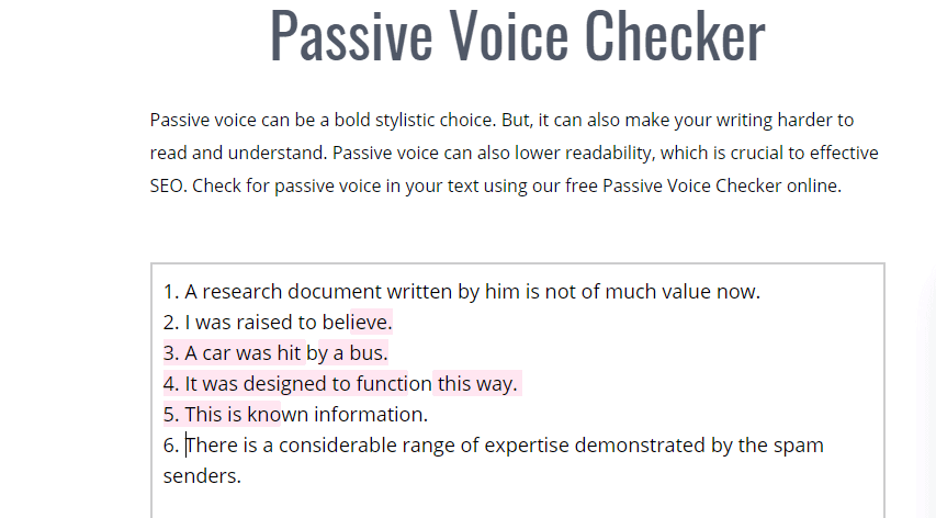 InkForAll's sugggestions for Passive Voice Checker