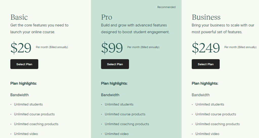 Shows The pricing, effectiveness and features of the plans available