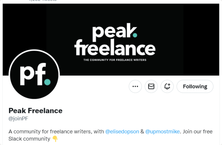 Peak Freelance Profile on Twitter