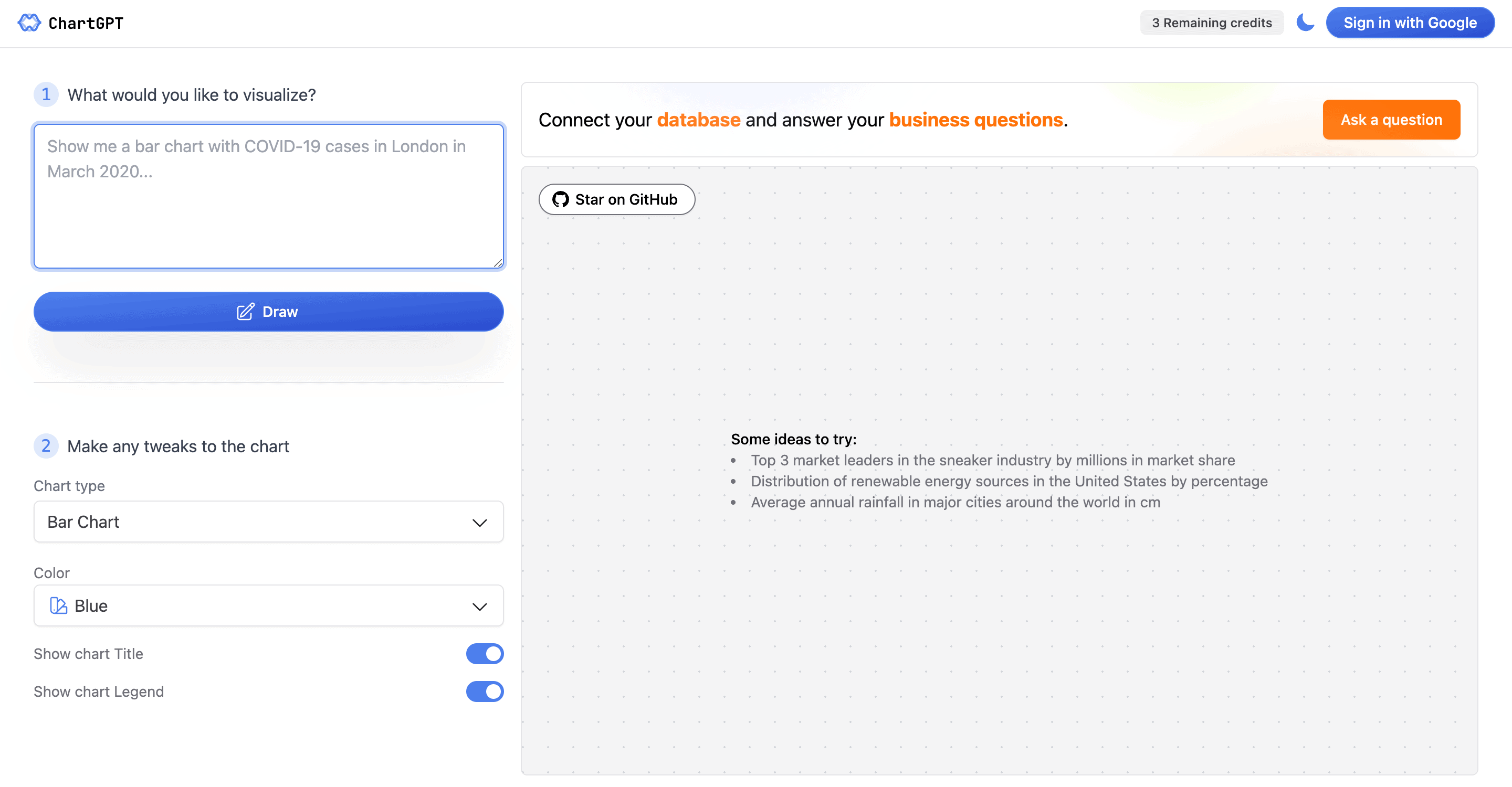 chartgpt homepage
