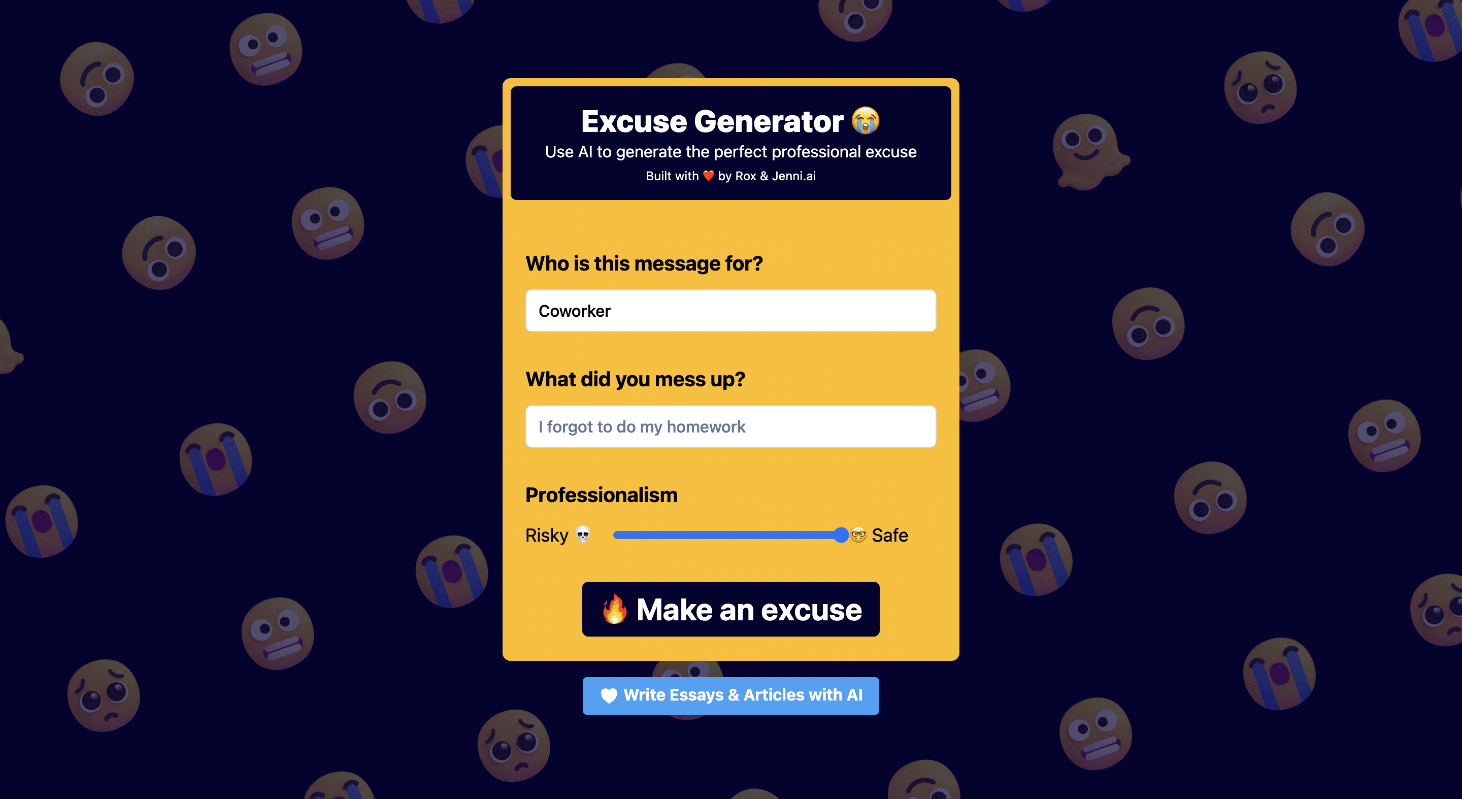 ai excuses homepage